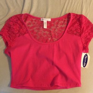 Hot pink crop top with lace detailing